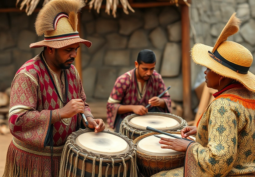 Representação visual: Tambores, toques e cânticos: o som do Axé